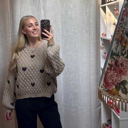 PULLOVER LOU - HEARTS TAUPE