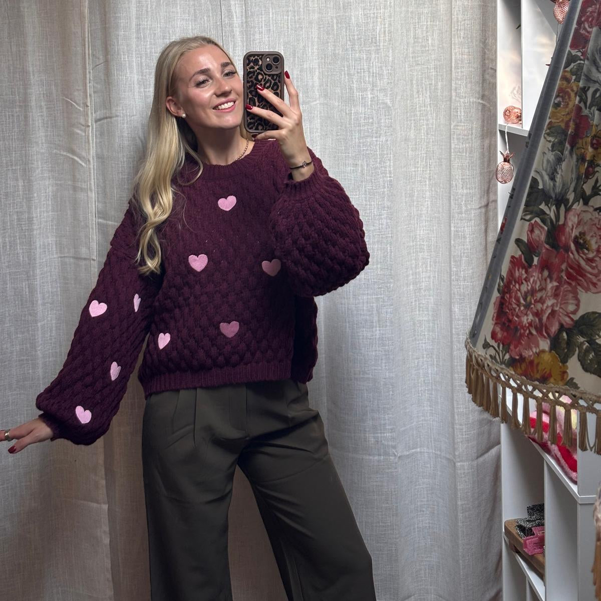 PULLOVER LOU - HEARTS BURGUNDER