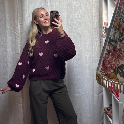 PULLOVER LOU - HEARTS BURGUNDER