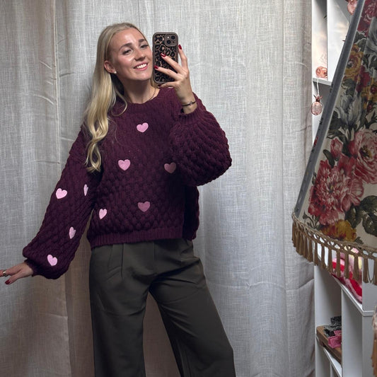 PULLOVER LOU - HEARTS BURGUNDER